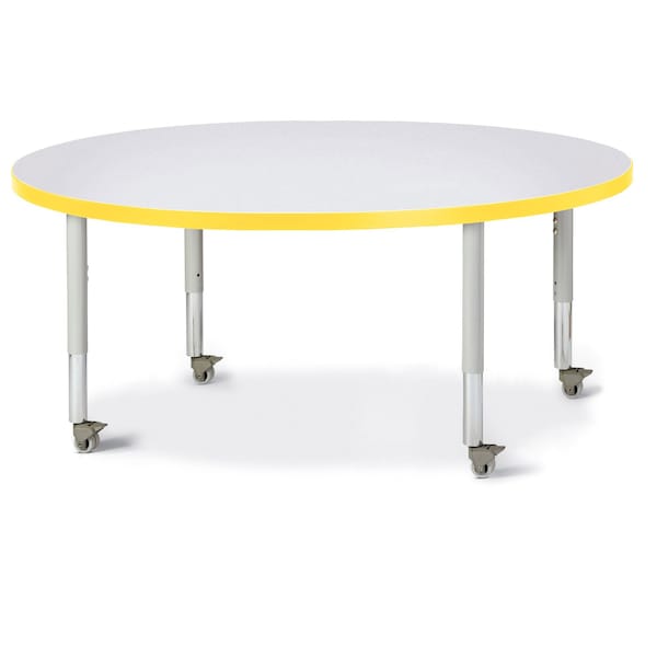Jonti-Craft Berries Round Activity Table, 48 in. Diameter, Mobile, Freckled Gray/Yellow/Gray 6433JCM007 - main